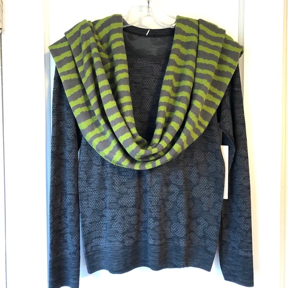 Striped Knit Infinity Scarf - Dark Grey and Green - Picture 4 of 7
